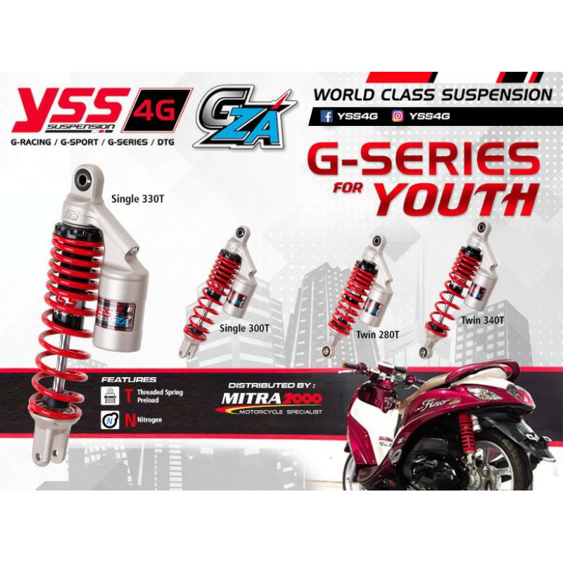 shock breaker tabung matic YSS Gsix ECO line beat Mio vario 125 /150 Fino beat fi Scoopy Lexi dll