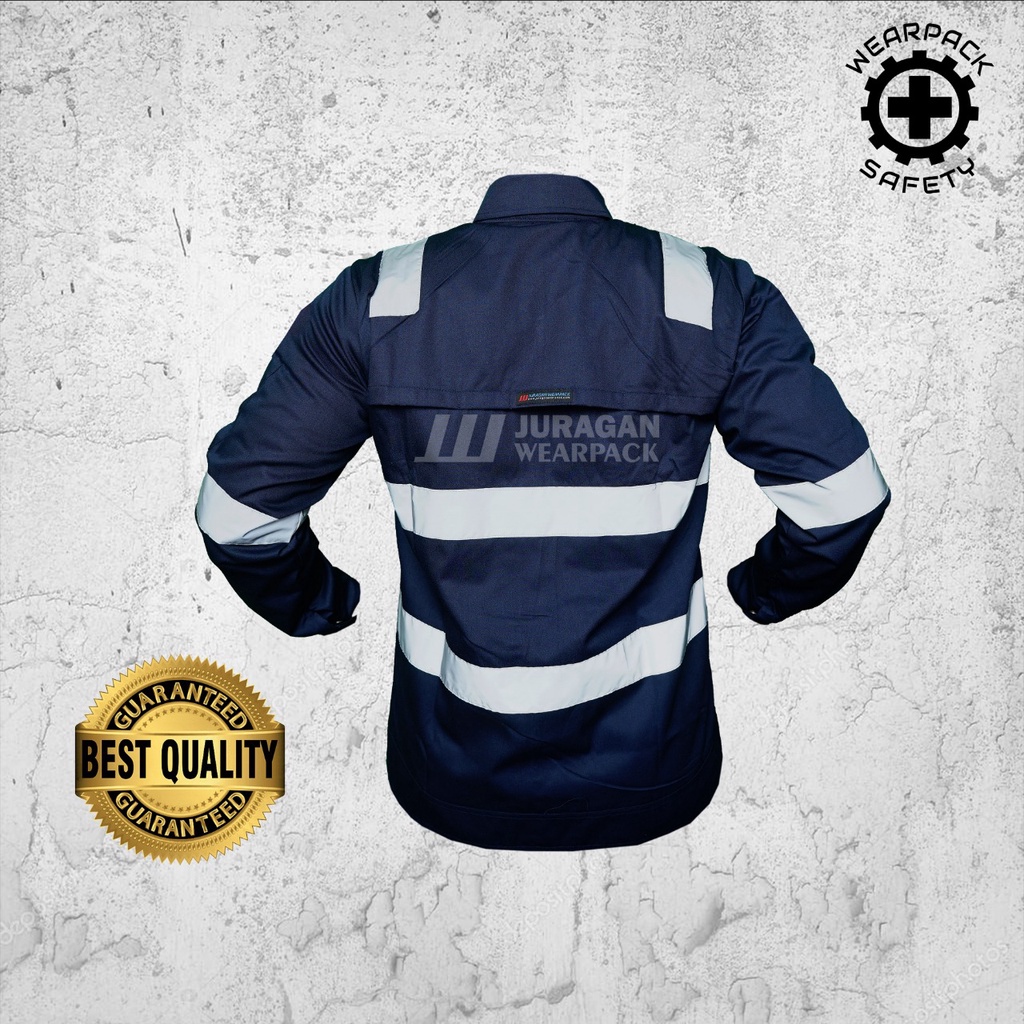 Wearpack Safety / Kemeja Atasan Lengan Panjang Warna Biru Navy