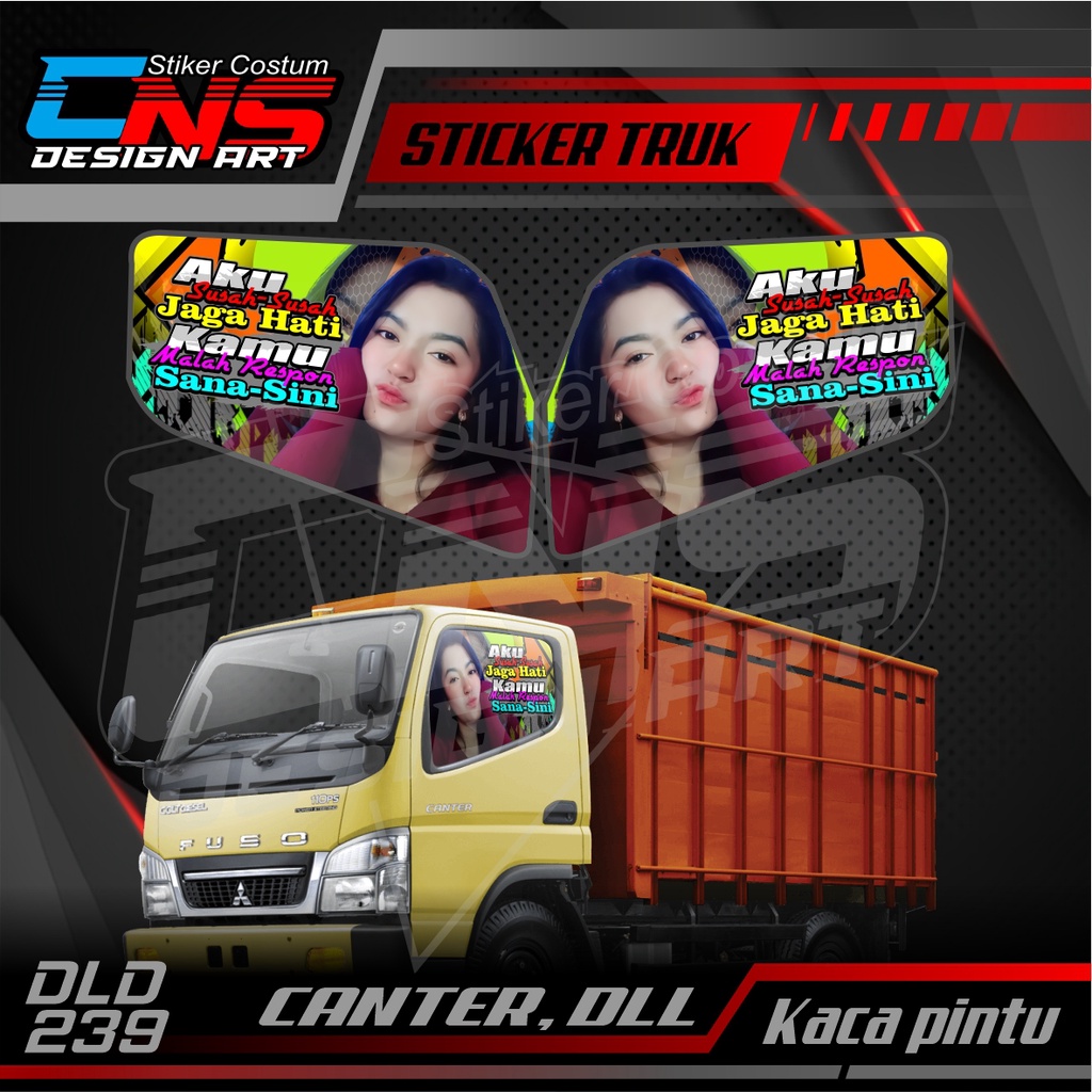 Stiker Kaca Pintu Depan Truk CANTER Custom Bisa Request Foto & Kata-Kata