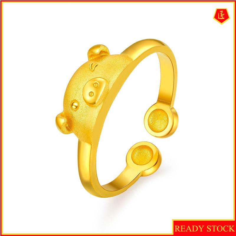 [Ready Stock]Elegant Gold Zodiac Pig Ring Female Lucky Companion