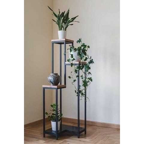 Rak Bunga Tiga Susun Besi Hollo Alas Kayu Jati