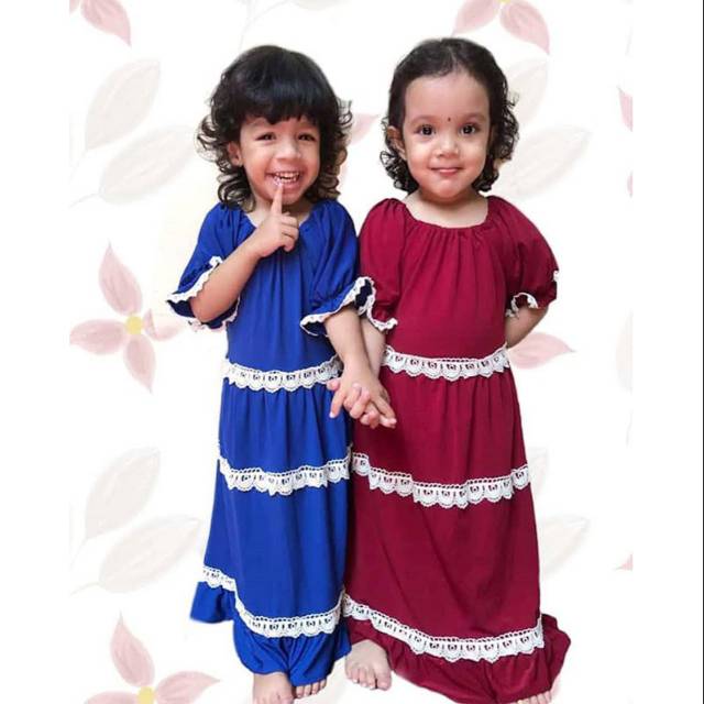 Gamis dress anak perempuan bahan kaos super mix renda