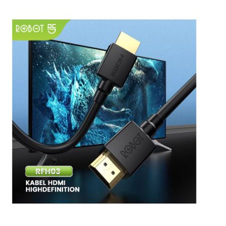 Cable hdtv 2.0 robot 3 meter gold m-m 4k 60hz uhd 3d hdr rfh03 - kabel hdtv 19 pin 3m male rfh-03