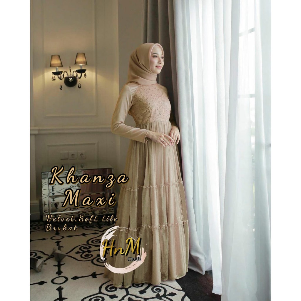 DRESS MAXI KHANZA ROK TILLE /BRUKAT /GAUN PESTA/