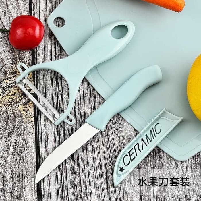 Set pisau dapur 3 IN 1 - AC 48 – Pisau  set  telenan peeler murah kitchen knive set  tempat paket pisau dapur satu set stainless stenlis  stein cookware bolde untuk makan pengupas buah apel bumbu daging kue mini garnish tajam