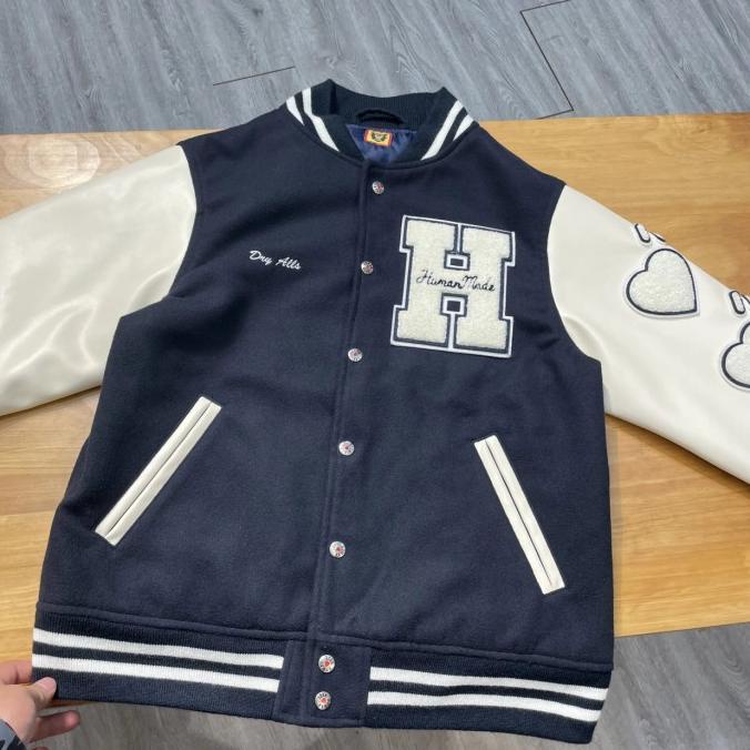 Human Made Dry Alls H Navy Wool Varsity Jacket Retail Quality