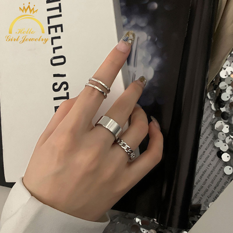 3pcs / Set Cincin Jari Telunjuk Model Terbuka Lapisan Ganda Glossy Dapat Disesuaikan Gaya Korea Untuk Unisex