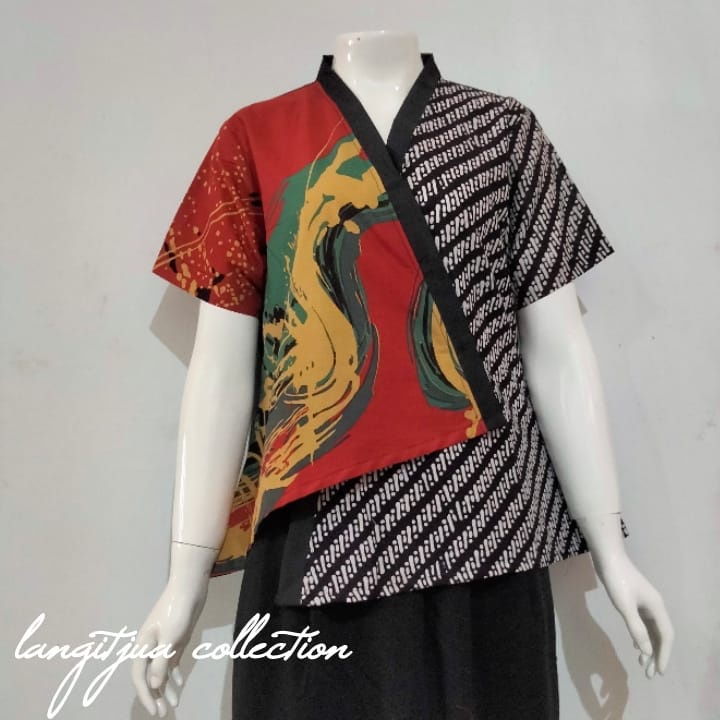 PAULA BLOUSE BATIK ABSTRAK KANCING DEPAN| BLUS BAJU KERJA MOTIF KOMBINASI