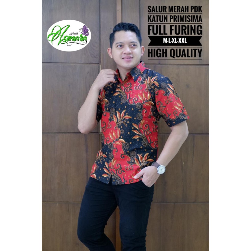 SALUR MERAH ASMARA BATIKSOLOAMANAH BAJU KEMEJA BATIK SOLO PRIA LENGAN PENDEK PANJANG LAPIS FURING ATASAN BATIK PREMIUM MODERN KATUN HALUS NDARU MERAH MERAK KAMULYAN HIJAU AFTANA HITAM BASOPI MERAH LAMBADA WIRAYUDA NAVY PERMATA HITAM NAGA LINGKAR ABISENA