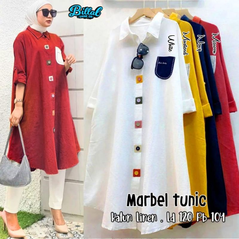 Pakaian Wanita / Gamis / Dress Marbel Tunik  mat katun linen