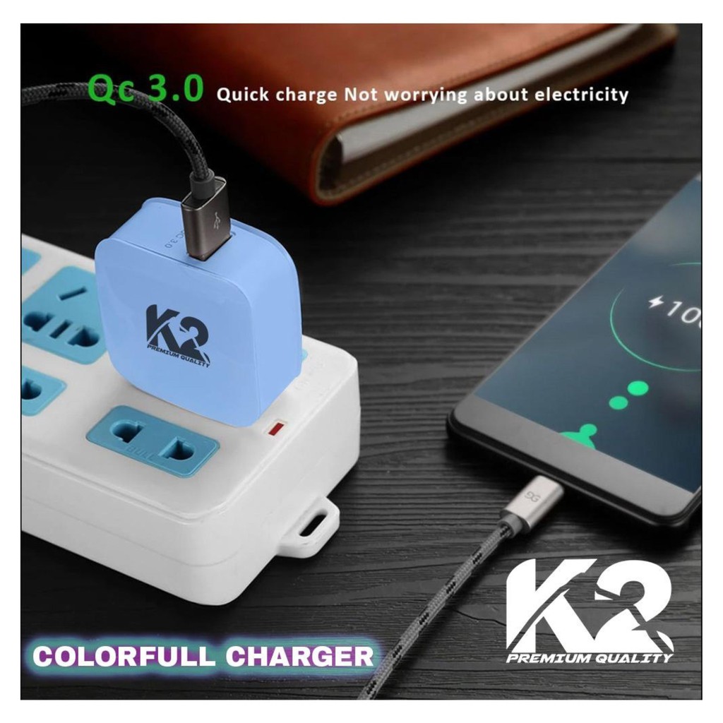 ADAPTOR CHARGER MACARON K2 PREMIUM QUALITY QUALCOMM 3.0Ampere ADAPTIVE FAST CHARGING [fs]