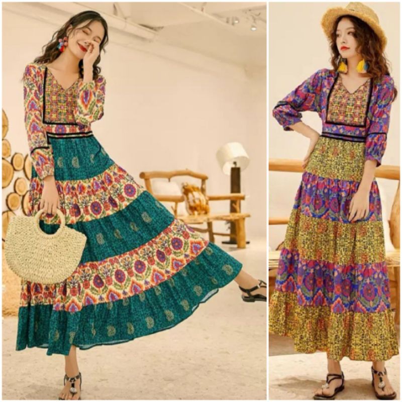 PC - Kazakh Maxi Dress Import 15660 / Pakaian Wanita / Long Dress / Fashion Terbaru / Korean Style