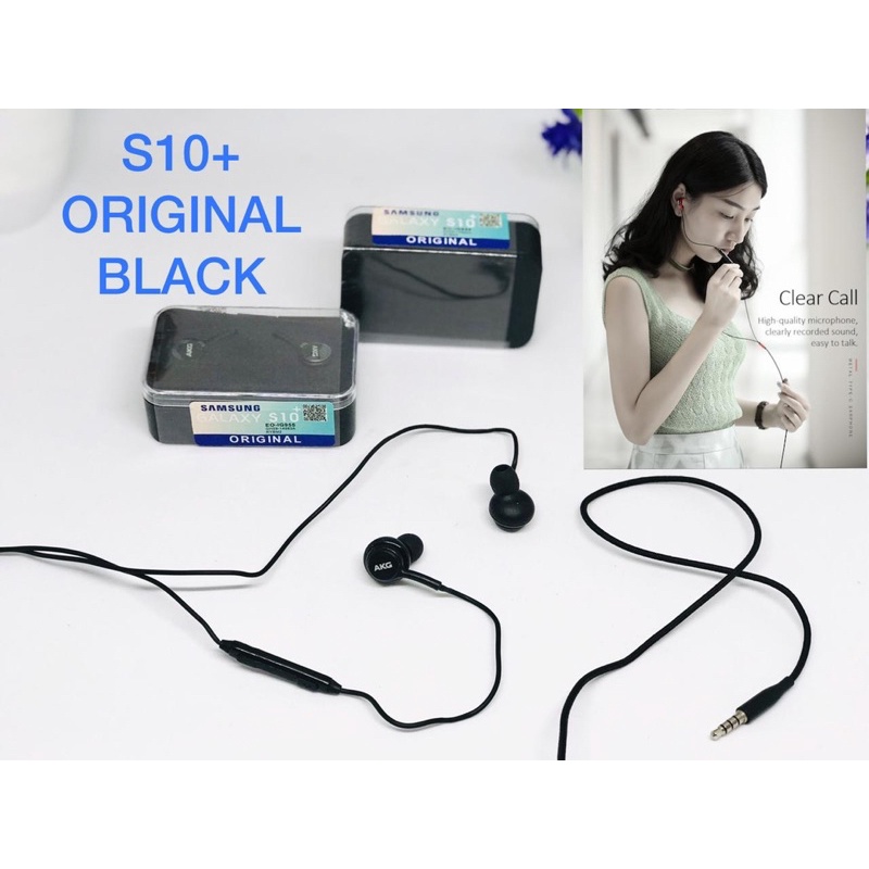 PROMO HANDSFREE AKG SAMSUNG S10 S10+ BLACK ORIGINAL PACKING KACA JACK 3.5MM COMPATIBLE ALL ANDROID