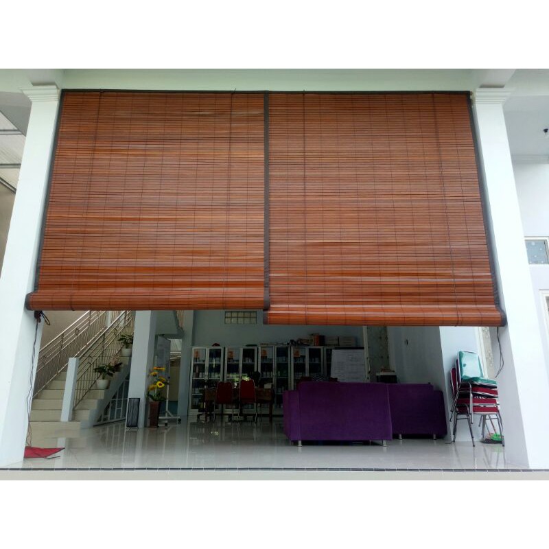 tirai kayu waterproof L 2,5m x T 3m / krey kayu anti air / krei kayu lapis kain / kerai kayu outdoor