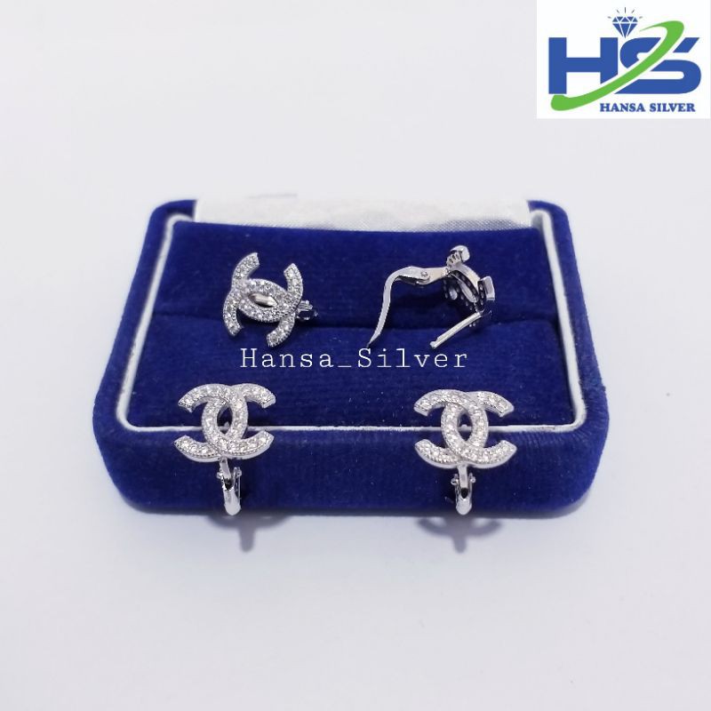 Anting Perak Asli Silver 925 Lapis Emas Putih Model Jepit - Anting Wanita Anti Karat