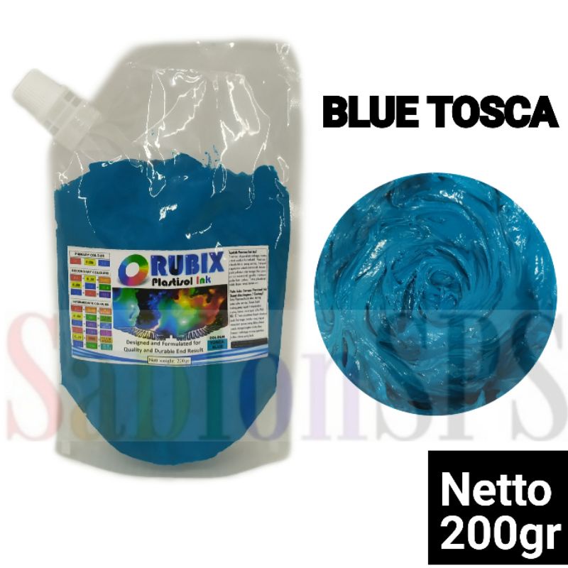 TINTA SABLON PLASTISOL RUBIX TOSCA BLUE BIRU TOSCA 200GR