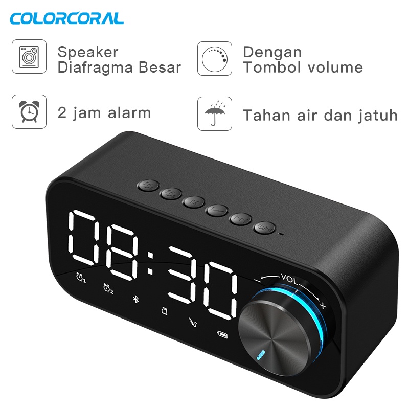 ColorCoral Speaker Bluetooth Portable Bass Jam Alarm Clock LED Display Spiker Bluetooth