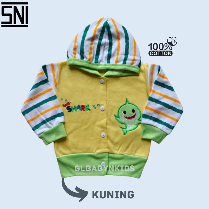 Jaket Hoodie Bayi Newborn Bordir Baby Shark Warna Katun All Size 3-6 Bulan