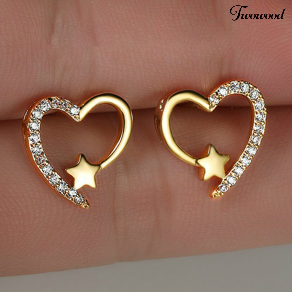 1 Pasang Anting Stud Bentuk Hati Bahan Alloy Anti Karat Untuk Wanita