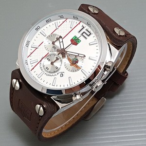 Jual Jam Tangan Pria / Cowok Tag Heuer Chrono Aktif Leather Brown White