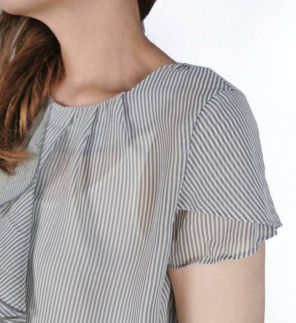 Arasta grey striped ruffle babydoll blouse