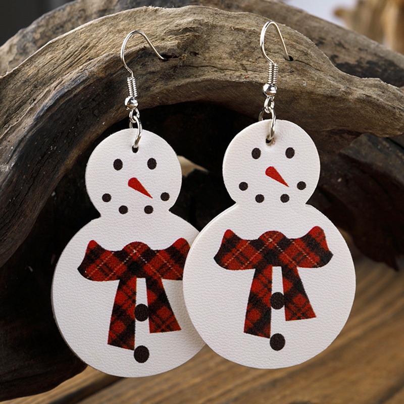 Fancyqube Fancycube Anting Bentuk Snowman Natal Bahan Kulit Pu