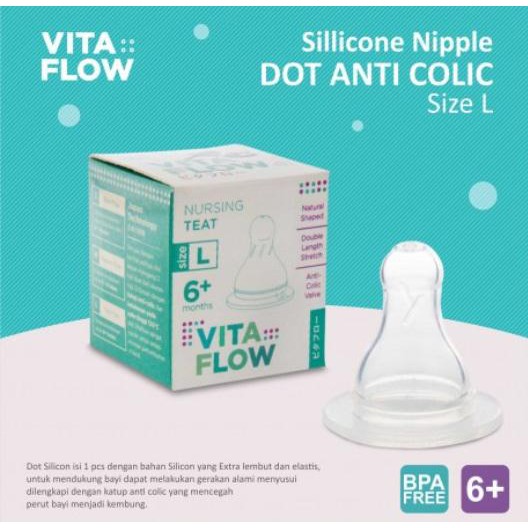 VITAFLOW Sillicone Nipple Size S M L Dot Anti Colic - DOT BAYI - DOT BOTOL SUSU