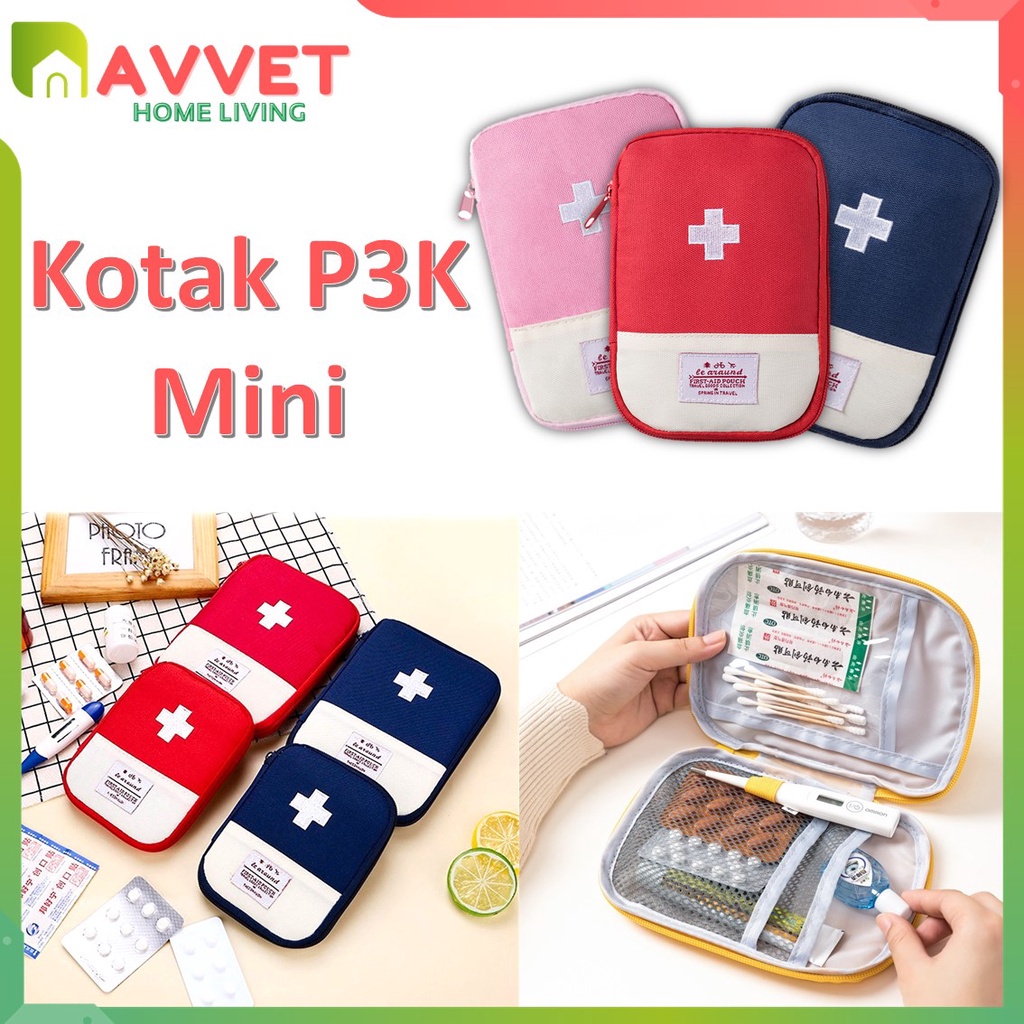 AVVET Tas P3K Mini Bentuk Persegi Tempat Kotak Obat Bag Organizer Medicine Bag First Aid Travel Medicine Pouch Tas Obat Mini Ala Korea Murah Import