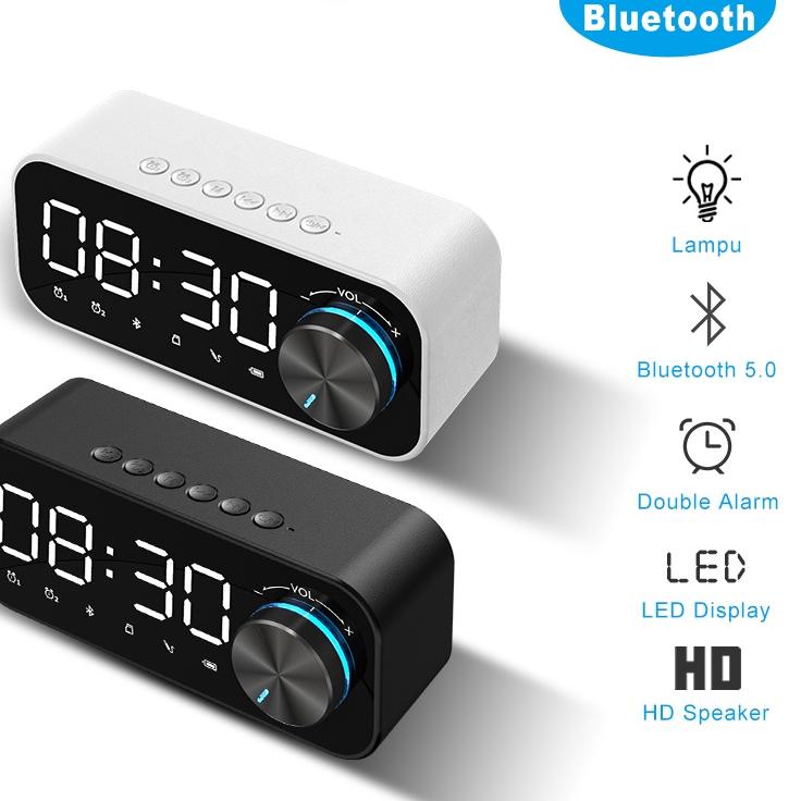 Produk Murah ColorCoral Lampu Speaker Bluetooth Portable Bass Jam Alarm Clock LED Display Spiker Blu