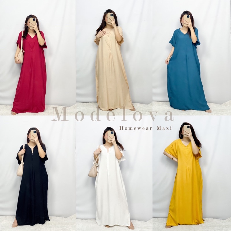 MDLV ~ 91000# Homewear Maxi Dress Jumbo Polos Dress Batwing Import