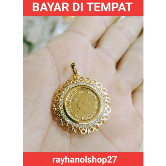 Promo,,,, Kalung liontin perak dan gold koin ukir lapis emas anti karat