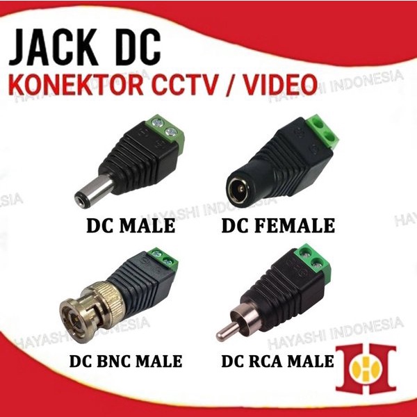 Jack DC Female Male RCA BNC Connector CCTV Kamera Konektor Cewek Cowok - 10pcs