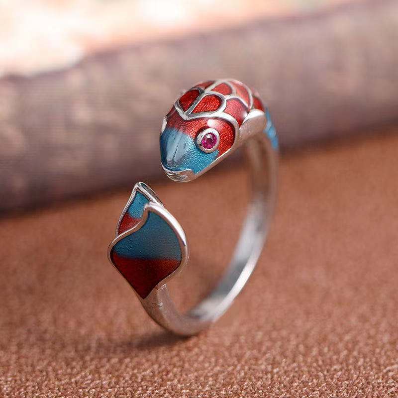 Cincin enamel Model Terbuka Gaya Etnik Klasik Vintage Warna silver Untuk Wanita