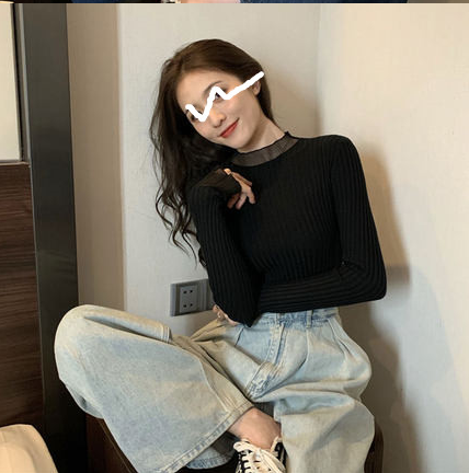 Versi Korea dari kemeja berbahan sweater jala leher setengah tinggi wanita serba ada/ Korean style knit sweater/sweter/sweater crop