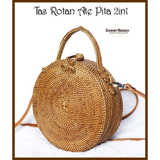 Sweet Honey ~ Tas Rotan Ate Bali Kualitas Super Premium Double Tali 2in1 Jinjing &amp; Selempang Bisa COD