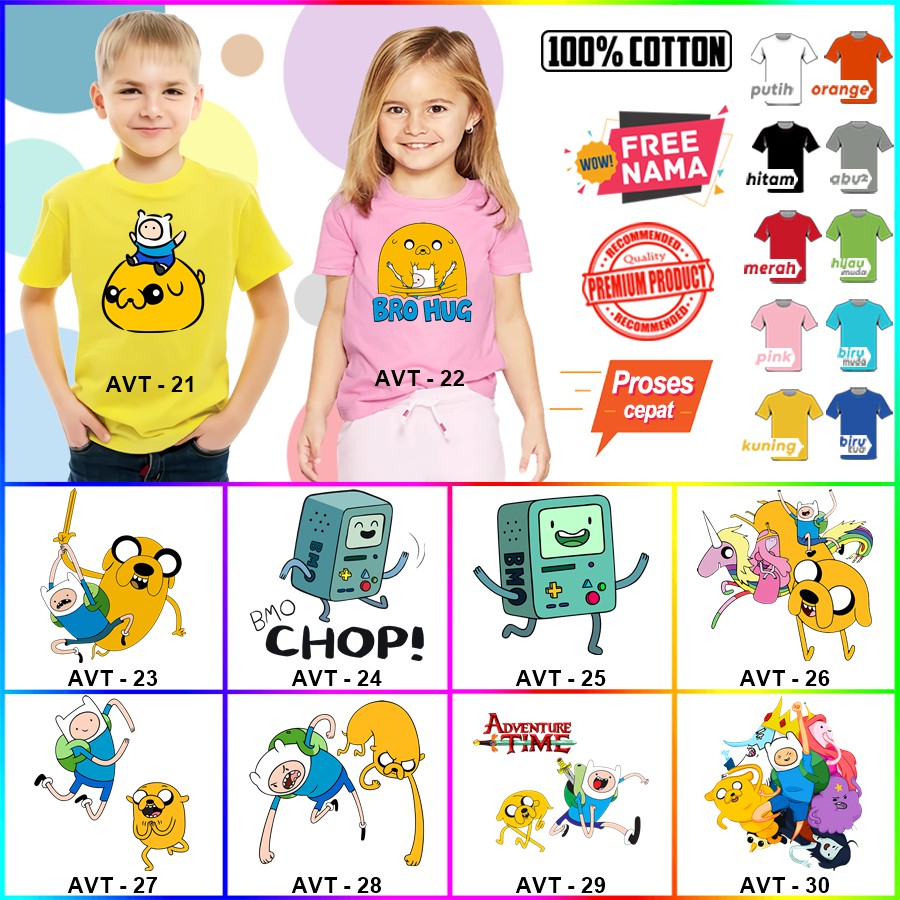 Baju Kaos ANAK DAN DEWASA ADVENTURE TIME COUPLE (FREE NAMA)
