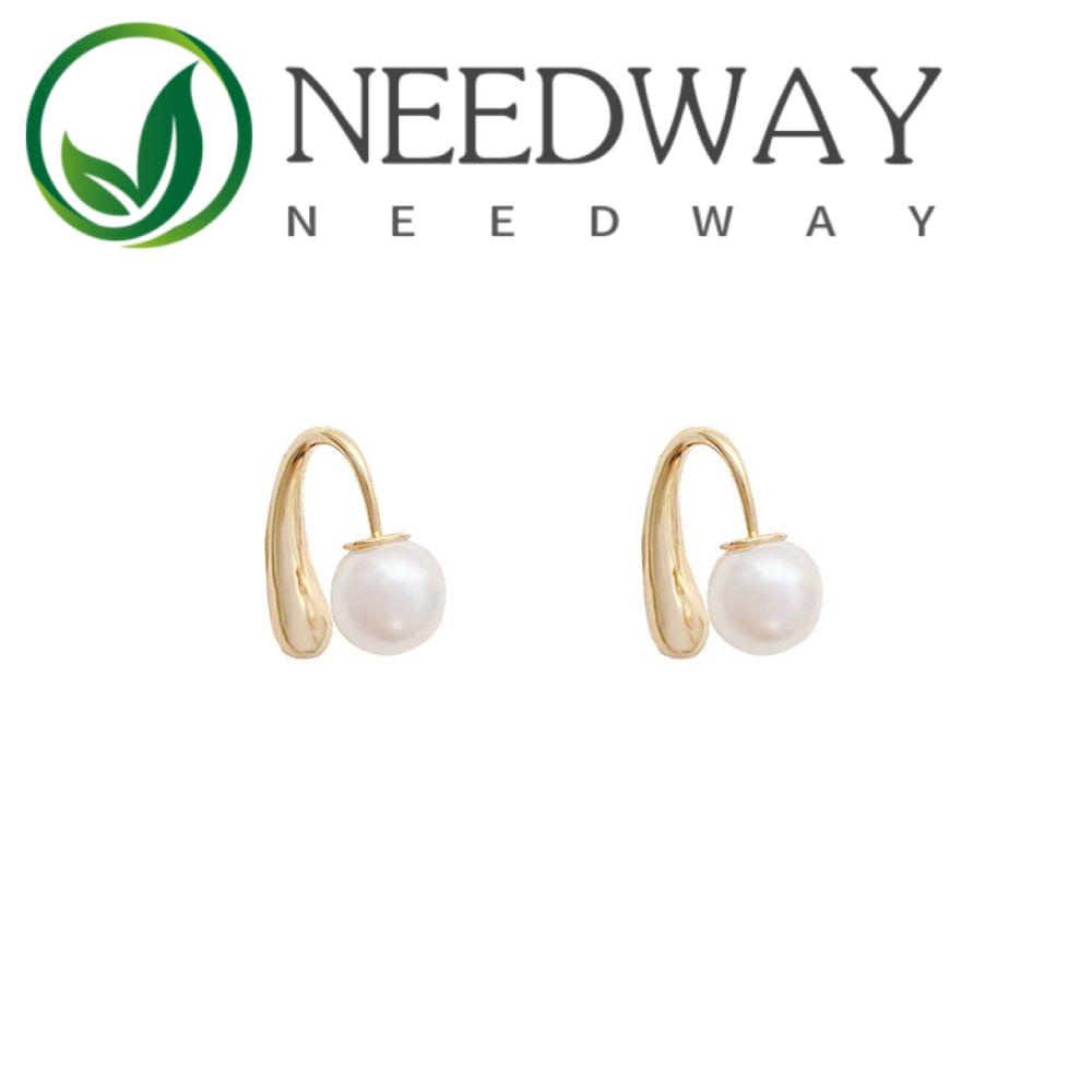 Anting Mutiara Bentuk C Geometris Bahan Alloy Gaya Korea Untuk Wanita