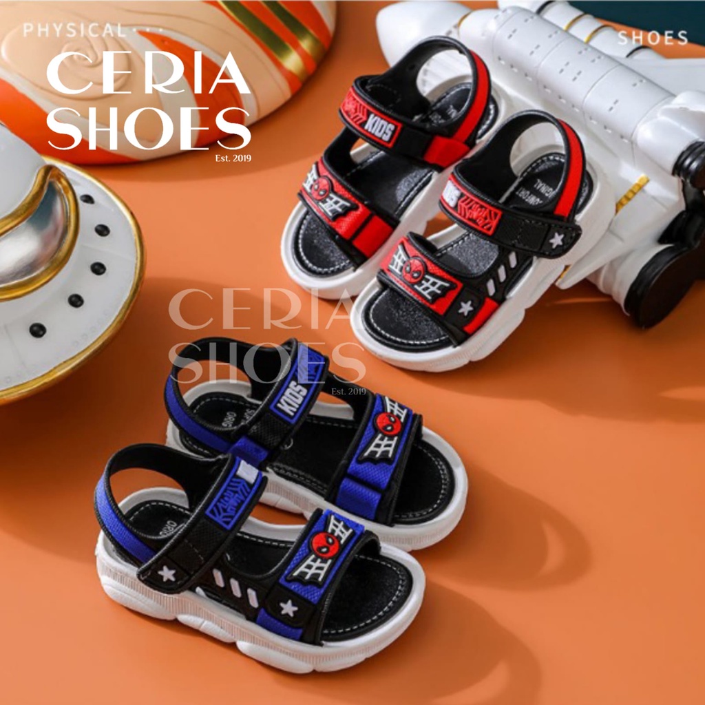 SPIDERMAN Sandal Gunung Anak Laki Import Bahan Karet Rubber ELASTIS Empuk Ukuran Anti Slip Perekat Bayi 21 - 35