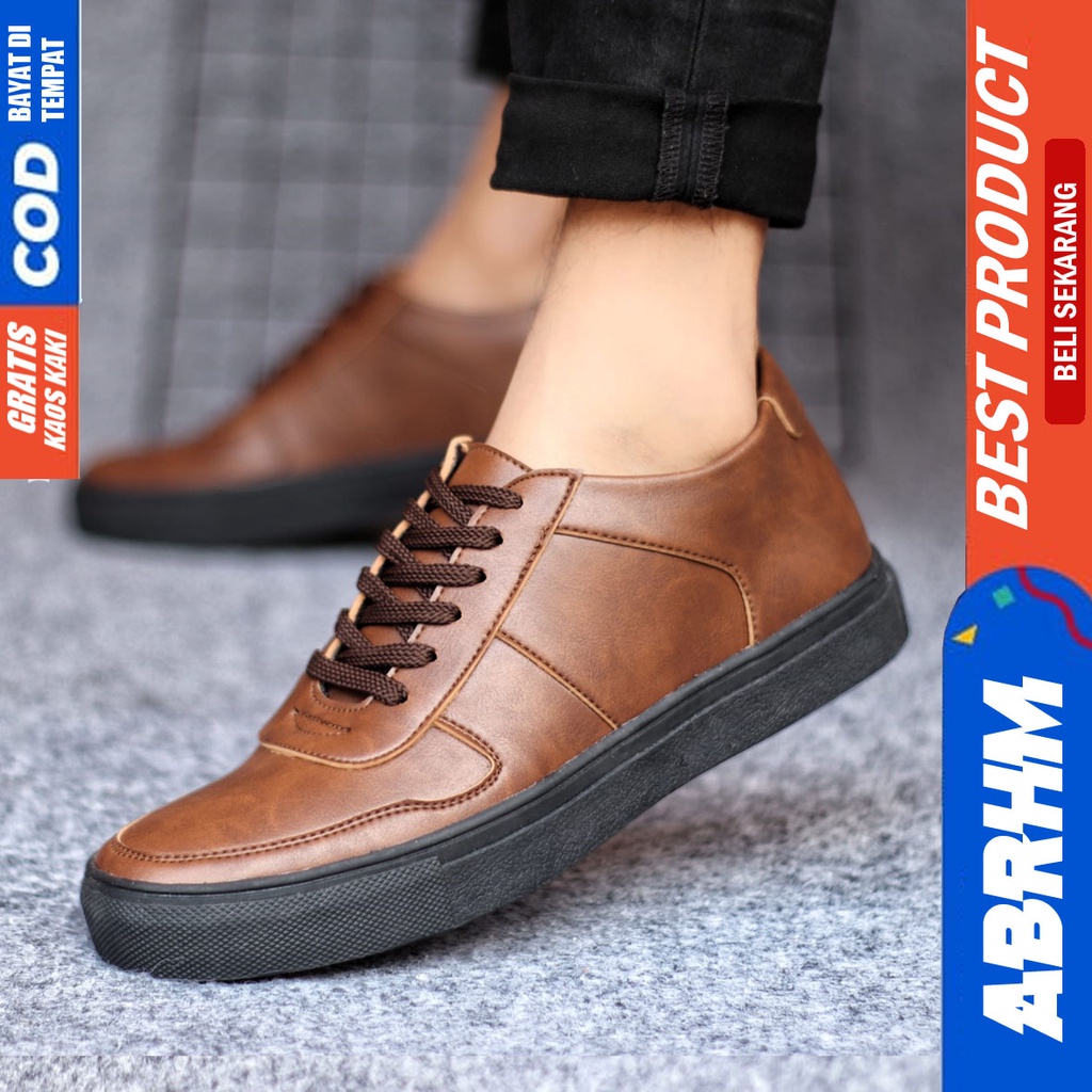 ABRHM AUGUS Sepatu Casual Sneakers Pria Kulit Pu Kerja Kasual Cowok Anti Slip Ori