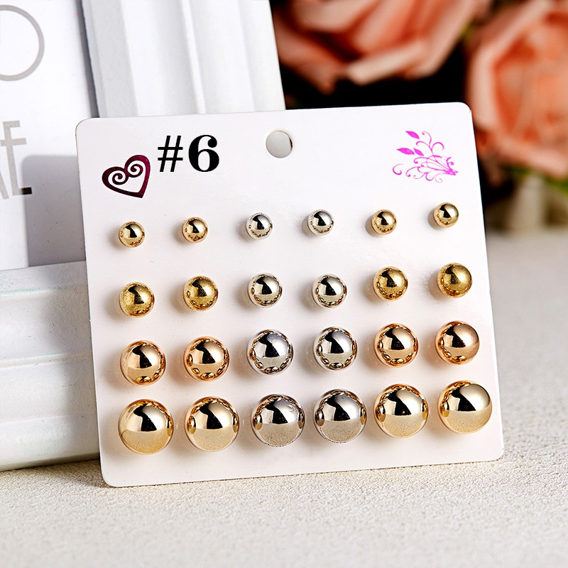 12 Pasang Anting Tusuk zircon Bulat Aneka Warna Untuk Wanita