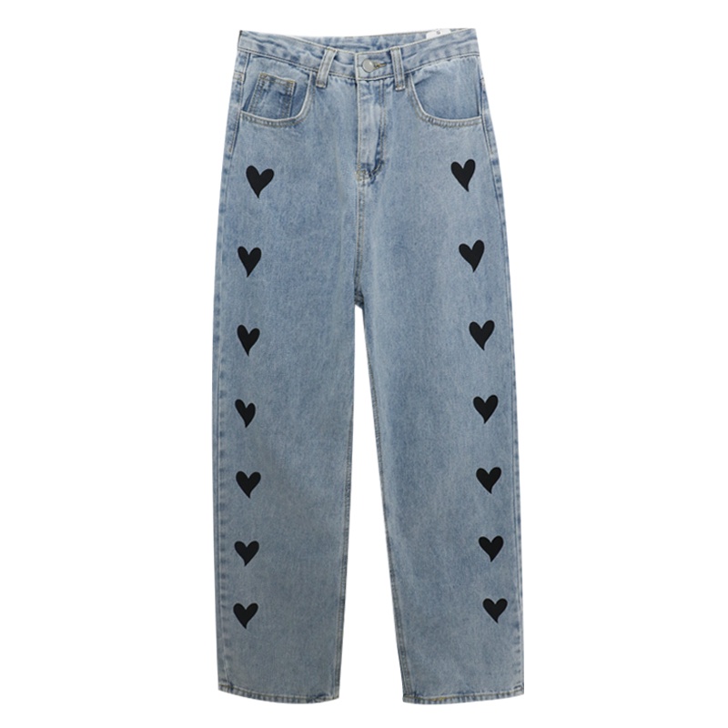 New kekinian love biru high waist murah boyfriend celana jeans panjang wanita kulot