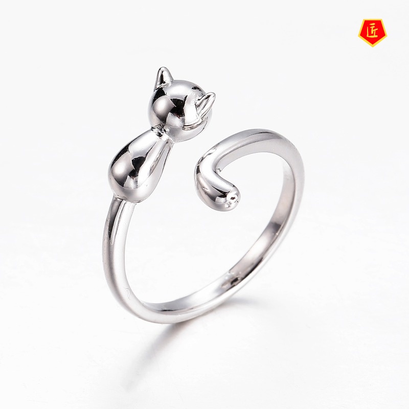 [Ready Stock]925y Silver Korean Style Personalized Creative Cute Cat Ring