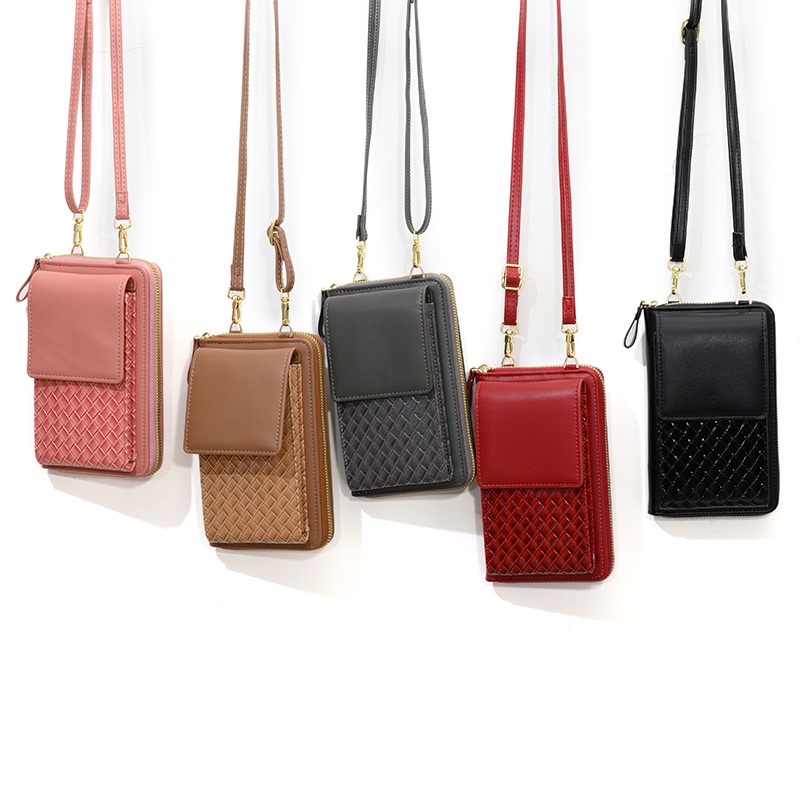 Tas Selempang Kulit Wanita Dompet Hp Cewek Woven Patern Mini Bag YM 6128