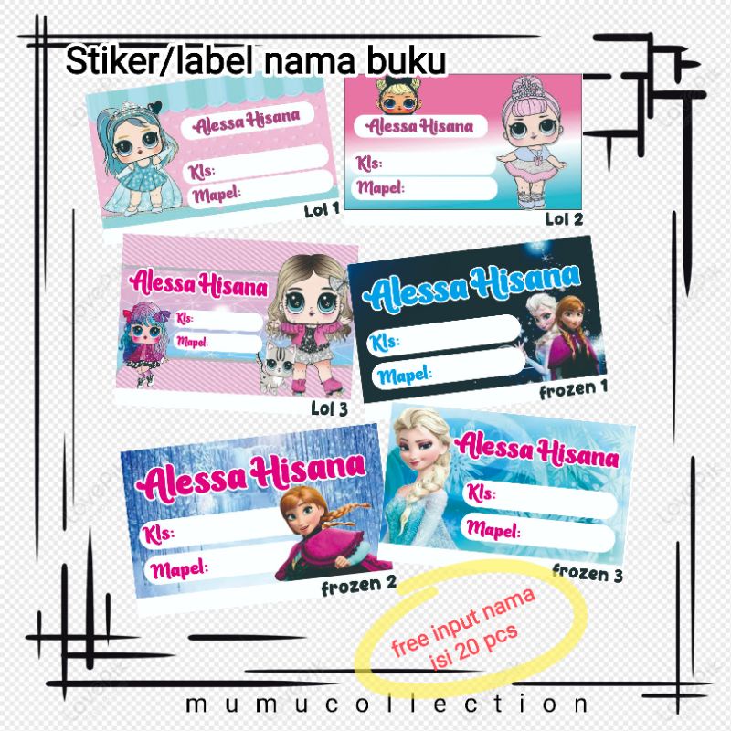 

stiker/label nama buku pelajaran custom motif karakter lucu part 1.