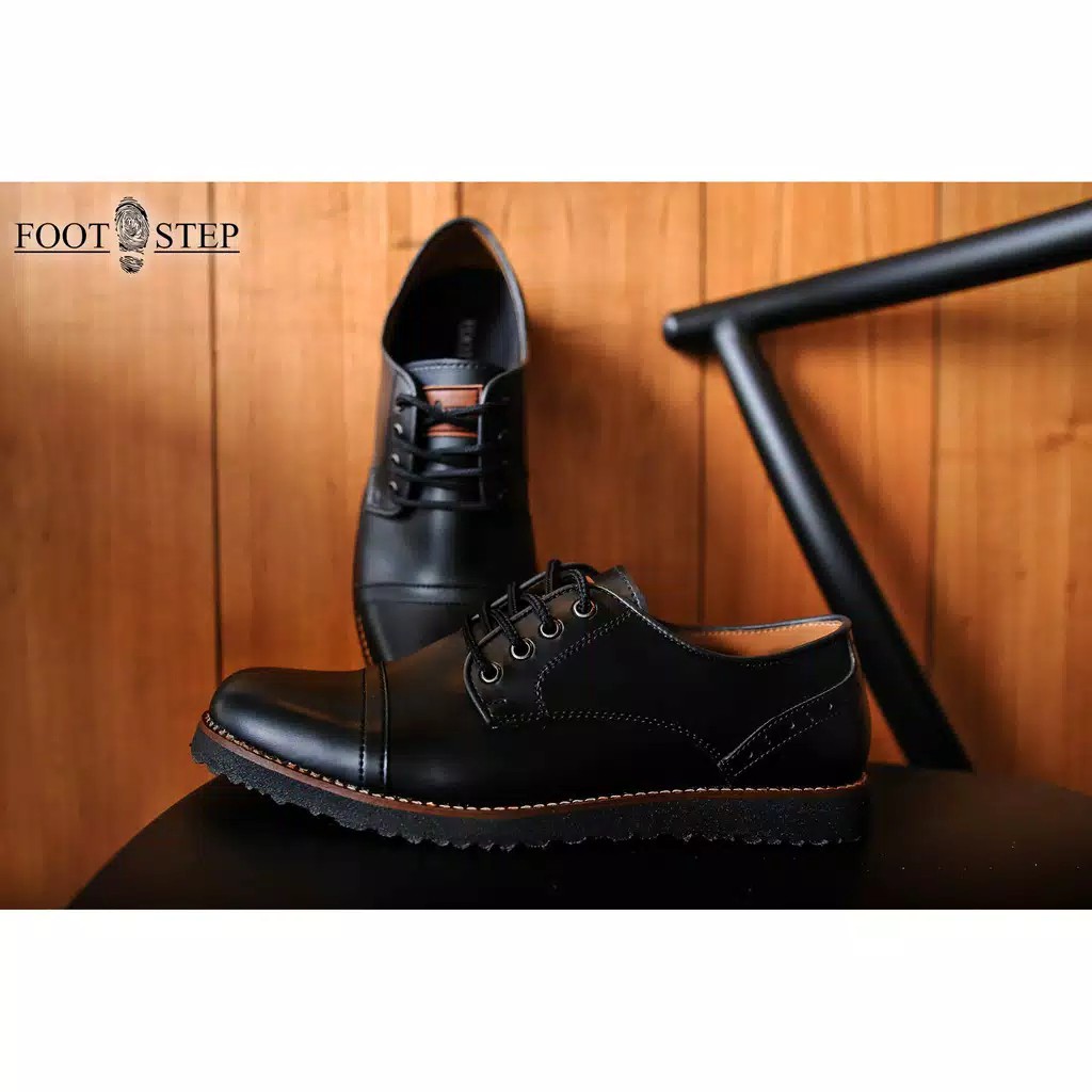 FOOTSTEP PEDRO BLACK - Sepatu Pantofel Kulit Formal Hitam Kerja Kantor Pria Original Handmade