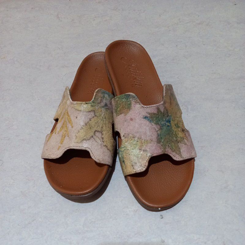 SANDAL ECOPRINT KULIT ASLI DOMBA SANDAL FLAT SANDAL TEPLEK