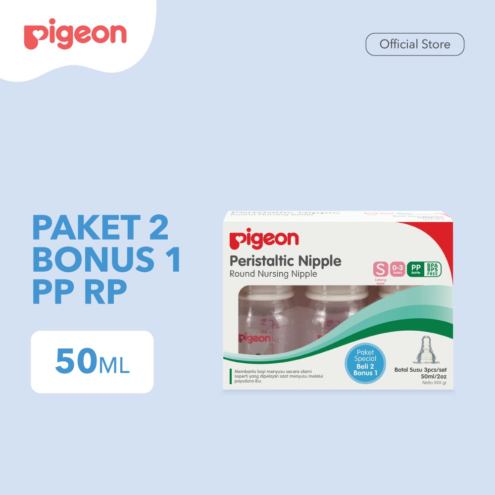 PIGEON Paket Beli 2 Bonus 1 Botol PP RP 50Ml | Botol Susu Bayi