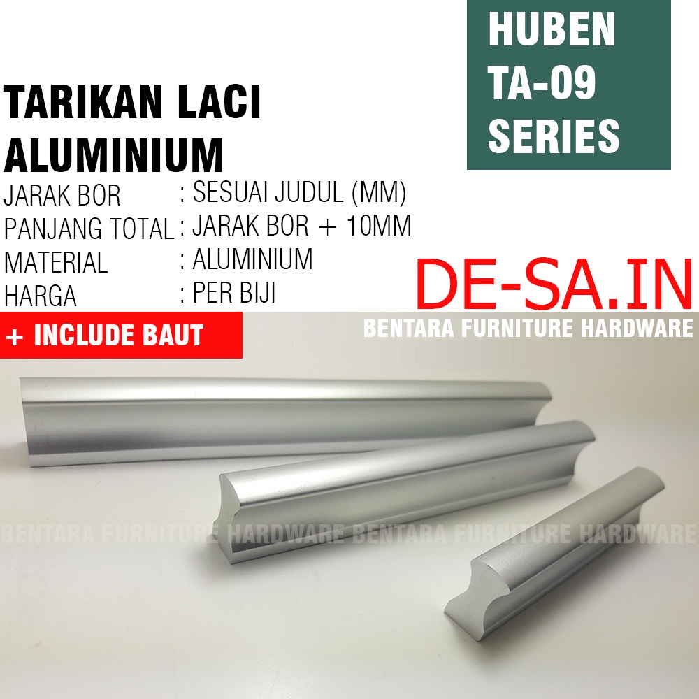 HUBEN TA-09 128MM TARIKAN LACI MEJA LEMARI KABINET GAGANG PINTU HANDLE ALUMINIUM ANODIZE ( Sekitar 12 - 13 - 14 cm )