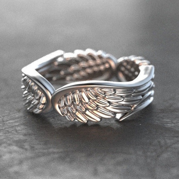 Hot sale vintage angel wing ladies ring double wings feather fashion ring