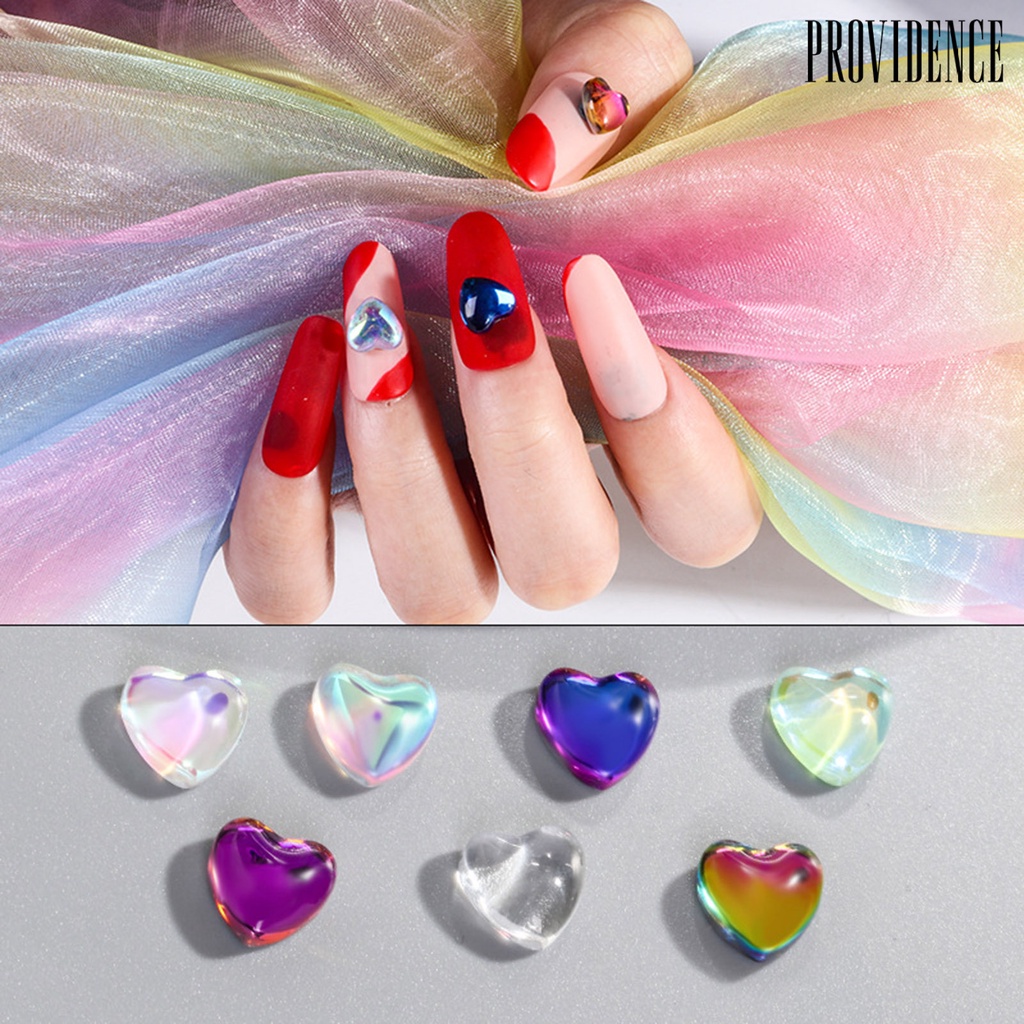 Providence 50Pcs / Set Hiasan Kuku Bentuk Hati Bahan Kaca Untuk Dekorasi Nail Art / Manicure DIY